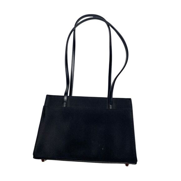 Black Mini Structured Shoulder Bag Gold Hardware Faux Leather Purse Handbag - Picture 2 of 16